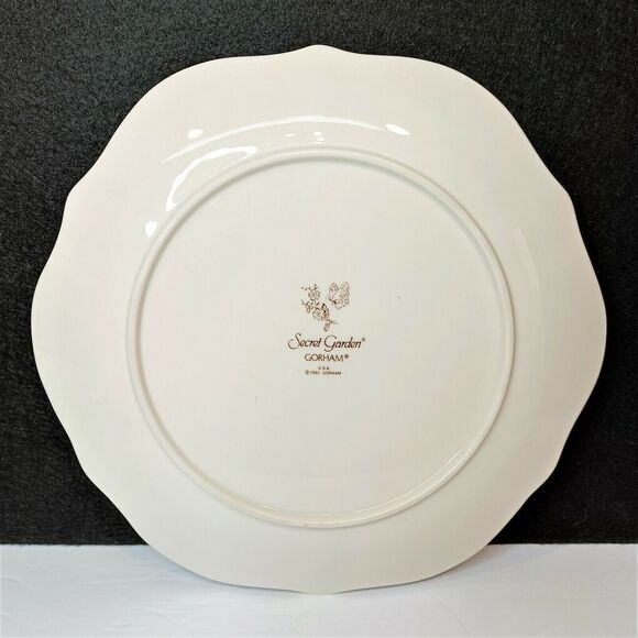 Gorham Secret Garden 10-3/4" Cake Plate Scalloped Edge Gold Trim 1981-1989 USA - Picture 3 of 4